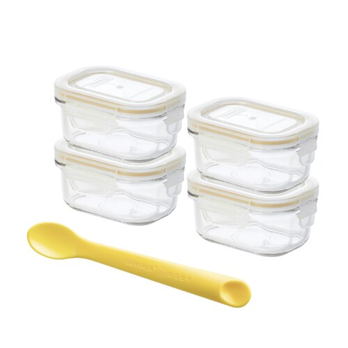 Glasslock 5 Piece Rectangle Baby Food Container Set with Silicone Spoon - 150 ml