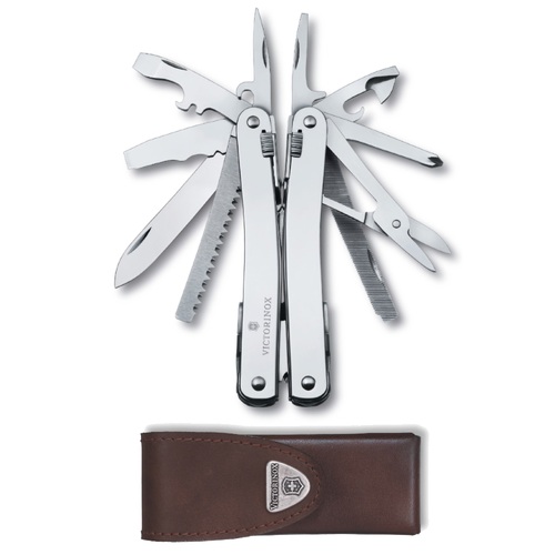 Victorinox SwissTool Spirit X Swiss Army Knife with Leather Pouch - Stainless Steel