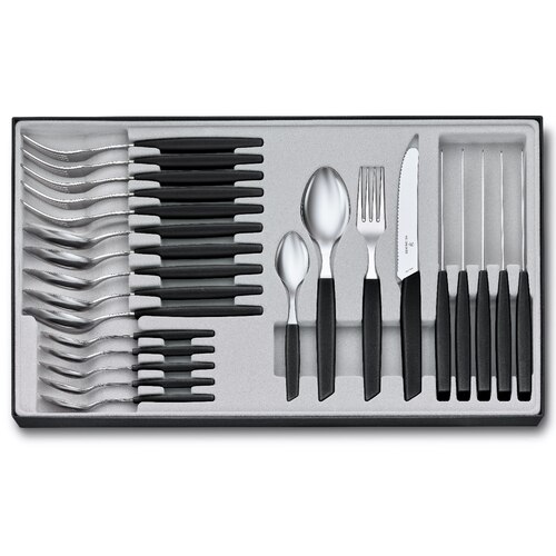Victorinox Swiss Modern Table Set - 24 Piece Cutlery Set - Black