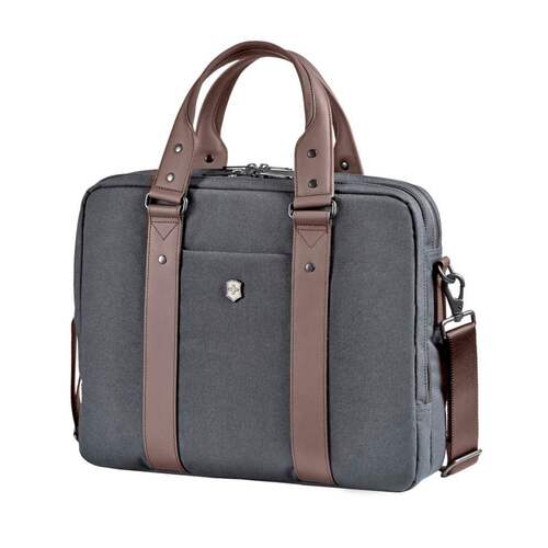Victorinox Bodmer Dual Compartment 14" Laptop Briefcase - Grey / Brown