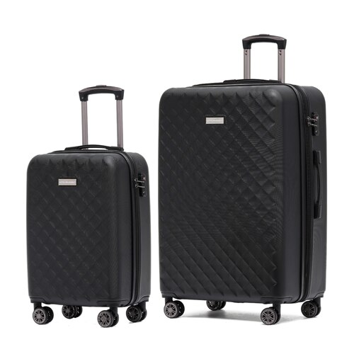 Aus Luggage Venice 4-Wheel Expandable Luggage Set of 2 - Black (Carry-on and Large)