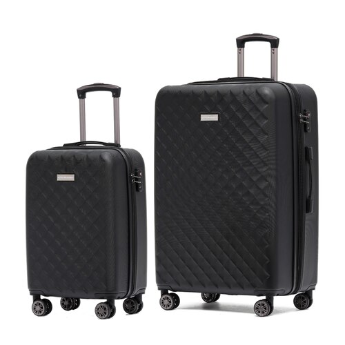 Aus Suitcase Venice 4-Wheel Expandable Suitcase Set of 2 - Black (Carry-on and Large)