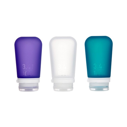 GoToob+ Travel Bottles Large 100 ml 3 Pack - Clear, Purple and Teal