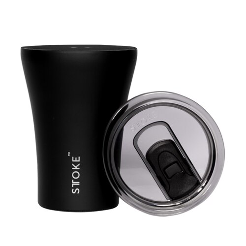 Sttoke Ceramic Reusable Coffee Cup 8oz / 227 ml - Midnight Black (Limited Ed - Black Ceramic Inside)