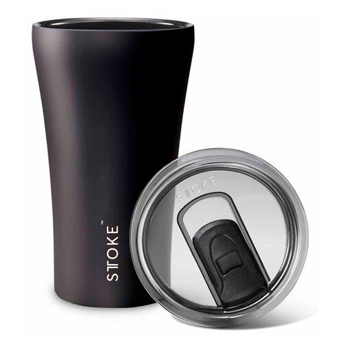 Sttoke Reusable Coffee Cup 12oz / 354ml - Midnight Black (Limited Ed - Black Ceramic Inside)