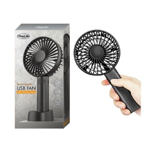 Finelife Rechargeable USB Fan With Phone Stand - Black