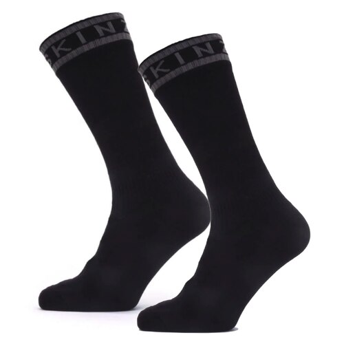 Sealskinz Waterproof Warm Weather Mid Length Sock with Hydrostop - Black / Grey - Large