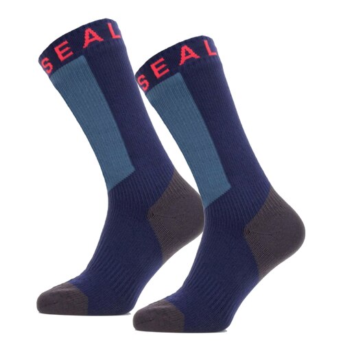 Sealskinz Waterproof Warm Weather Mid Length Sock with Hydrostop - Blue / Grey / Red - Medium