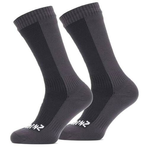 Sealskinz Waterproof Cold Weather Mid Length Socks - Black / Grey - Medium
