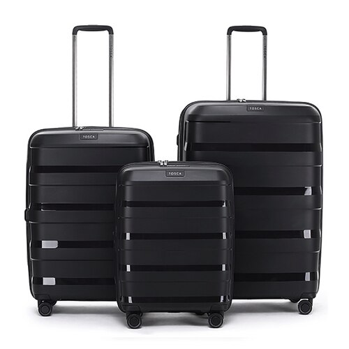 Tosca Comet 4-Wheel Expandable Suitcase Set of 3 - Black (Small, Medium & Large)