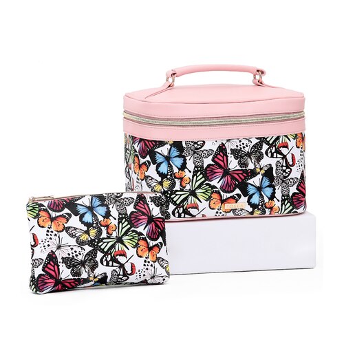 Tosca Cosmetic Bag (2 Piece Set) - Pink / White Butterfly