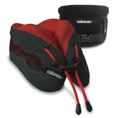 Cabeau Evolution Cool 2.0 Memory Foam Travel Pillow (with Ear Plugs and Travel Bag) - Red 