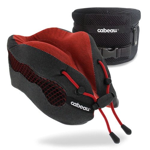 Cabeau Evolution Cool 2.0 Memory Foam Travel Pillow (with Ear Plugs and Travel Bag) - Red 
