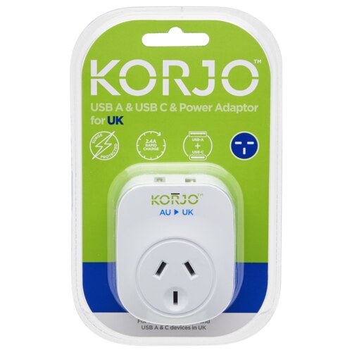 Korjo USB-C + A Charger - AUS/NZ Socket for UK Plug - Power Adaptor